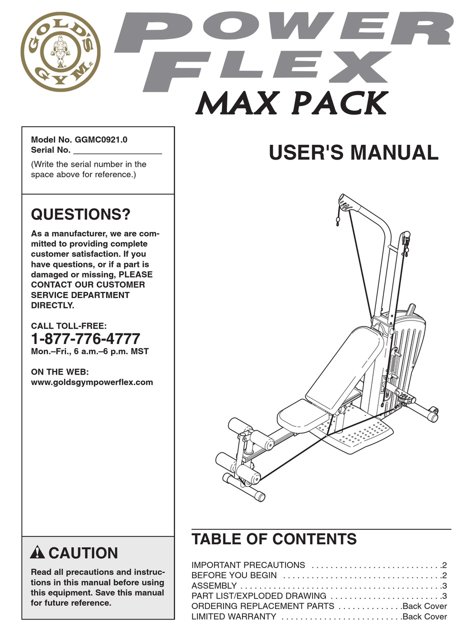 GOLD'S GYM GGMC0921.0 USER MANUAL Pdf Download | ManualsLib