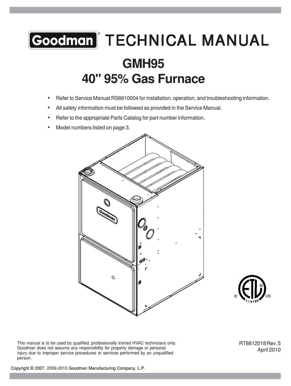 Goodman Gmh95 Technical Manual Pdf Download Manualslib