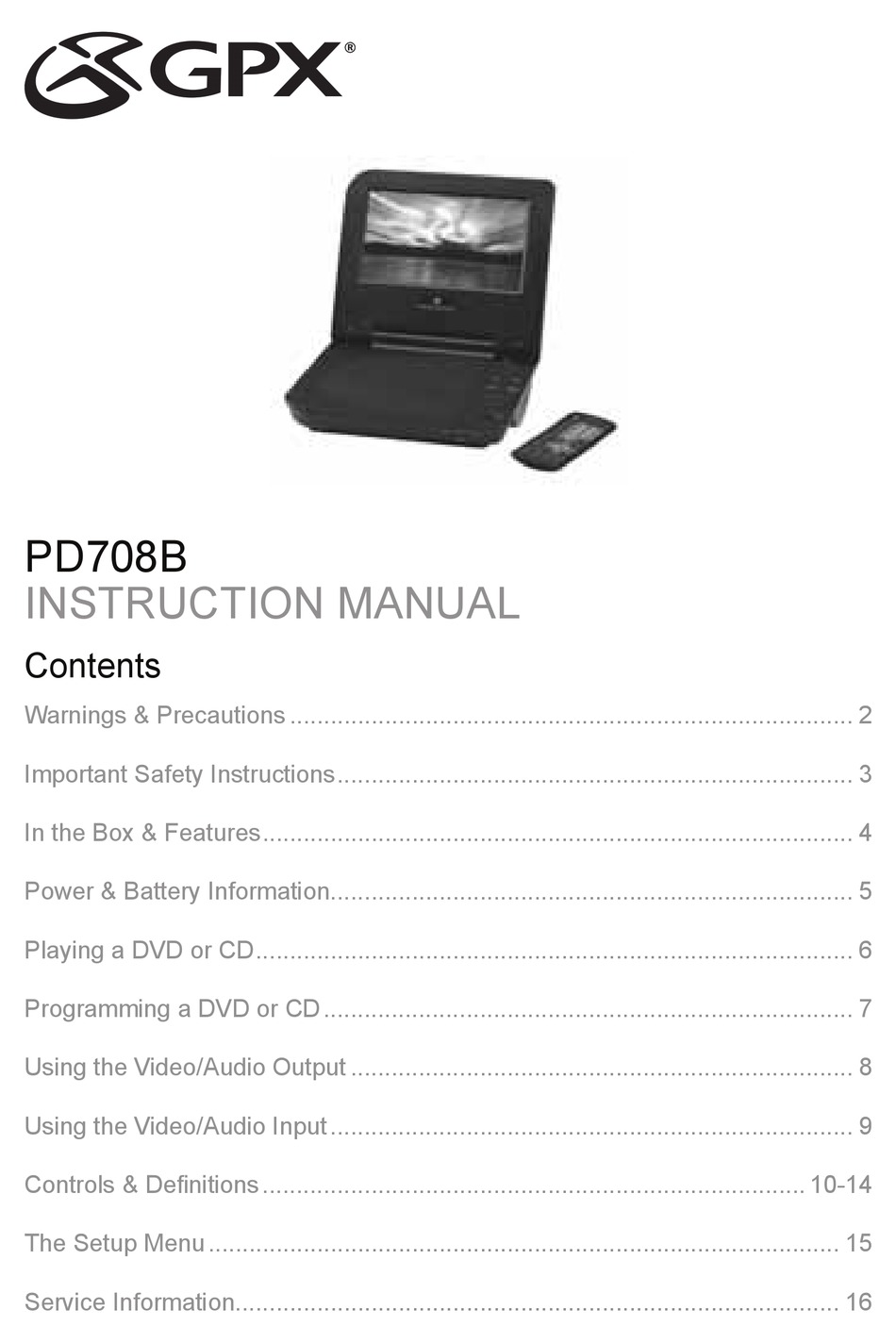 GPX PD708B INSTRUCTION MANUAL Pdf Download ManualsLib