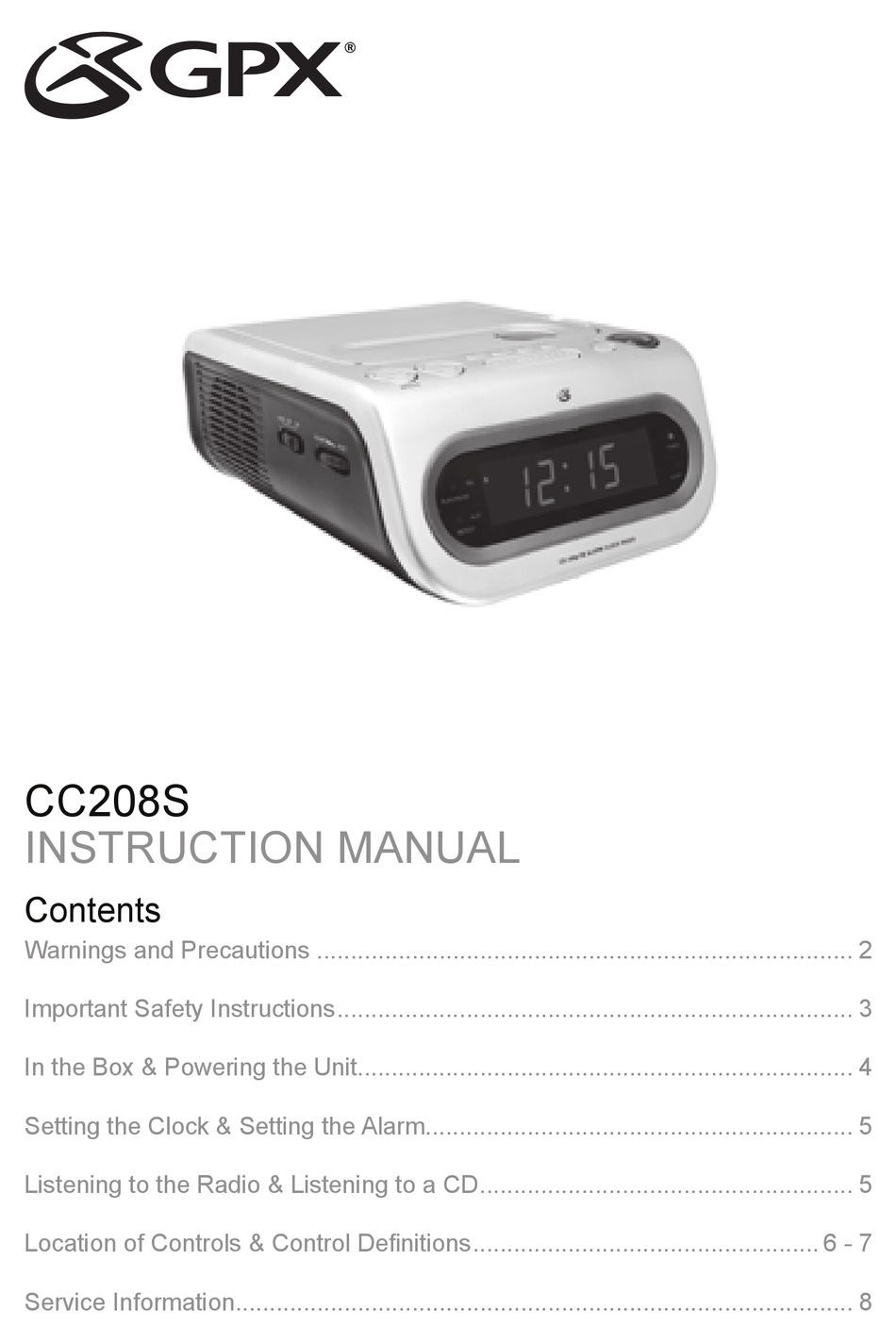 GPX CC208S INSTRUCTION MANUAL Pdf Download | ManualsLib