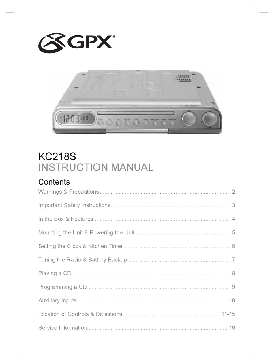 GPX KC218S INSTRUCTION MANUAL Pdf Download | ManualsLib