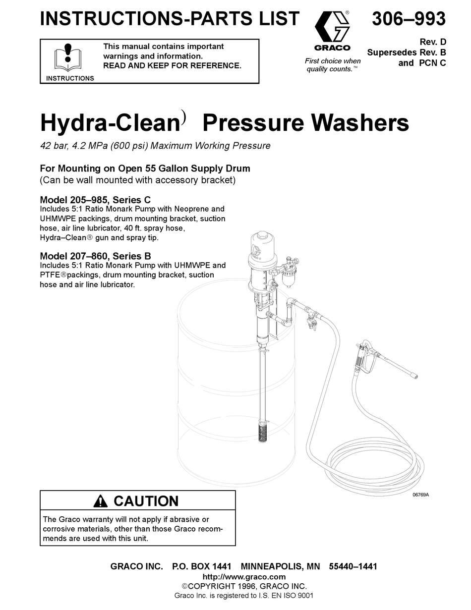 GRACO HYDRACLEAN 205985 INSTRUCTIONSPARTS LIST MANUAL Pdf Download