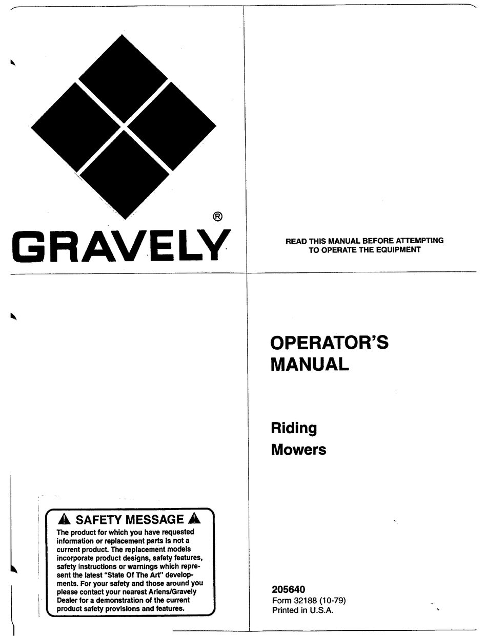 GRAVELY 205640 OPERATOR'S MANUAL Pdf Download | ManualsLib