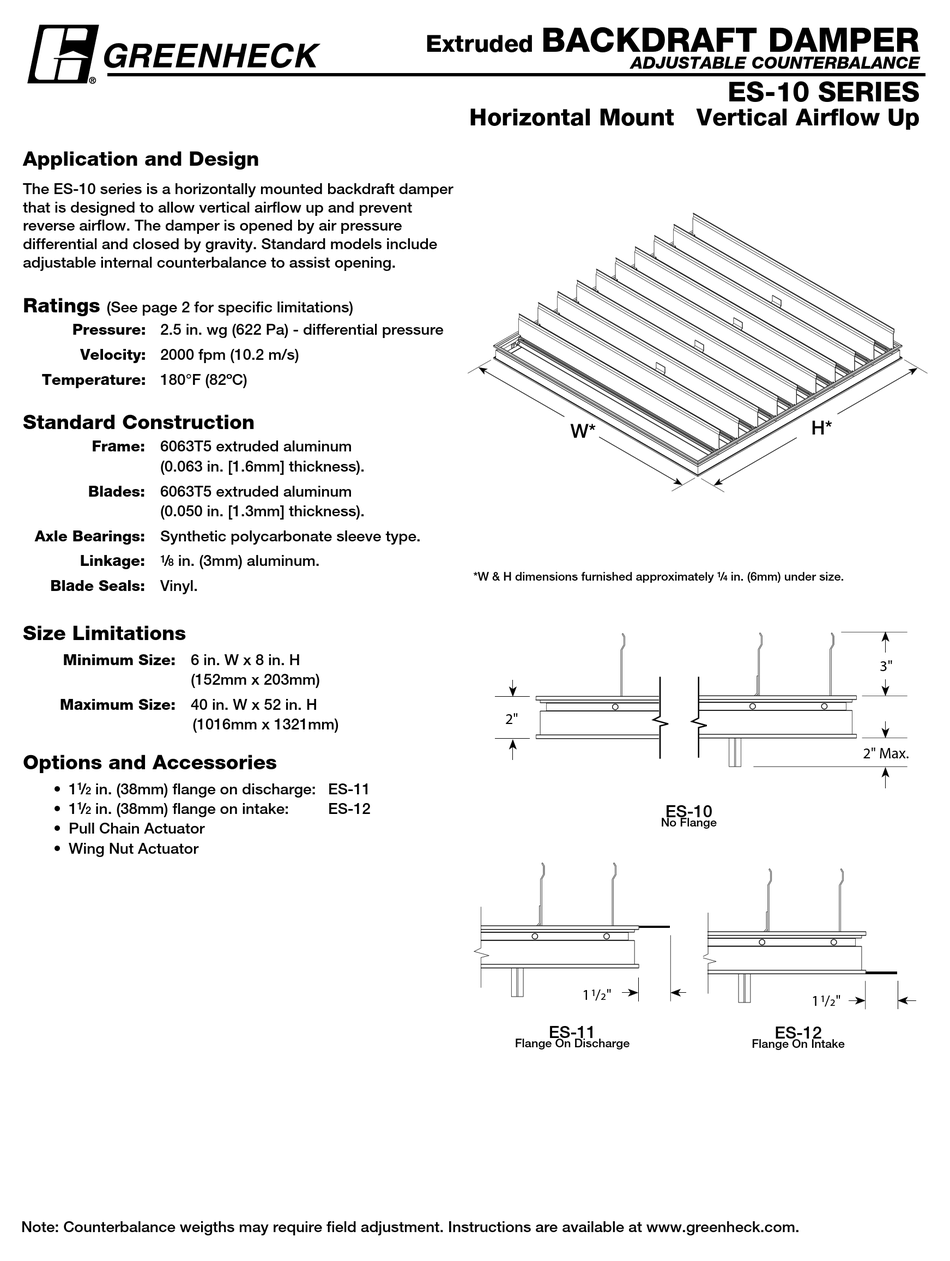 GREENHECK ES10 SERIES SPECIFICATION SHEET Pdf Download ManualsLib