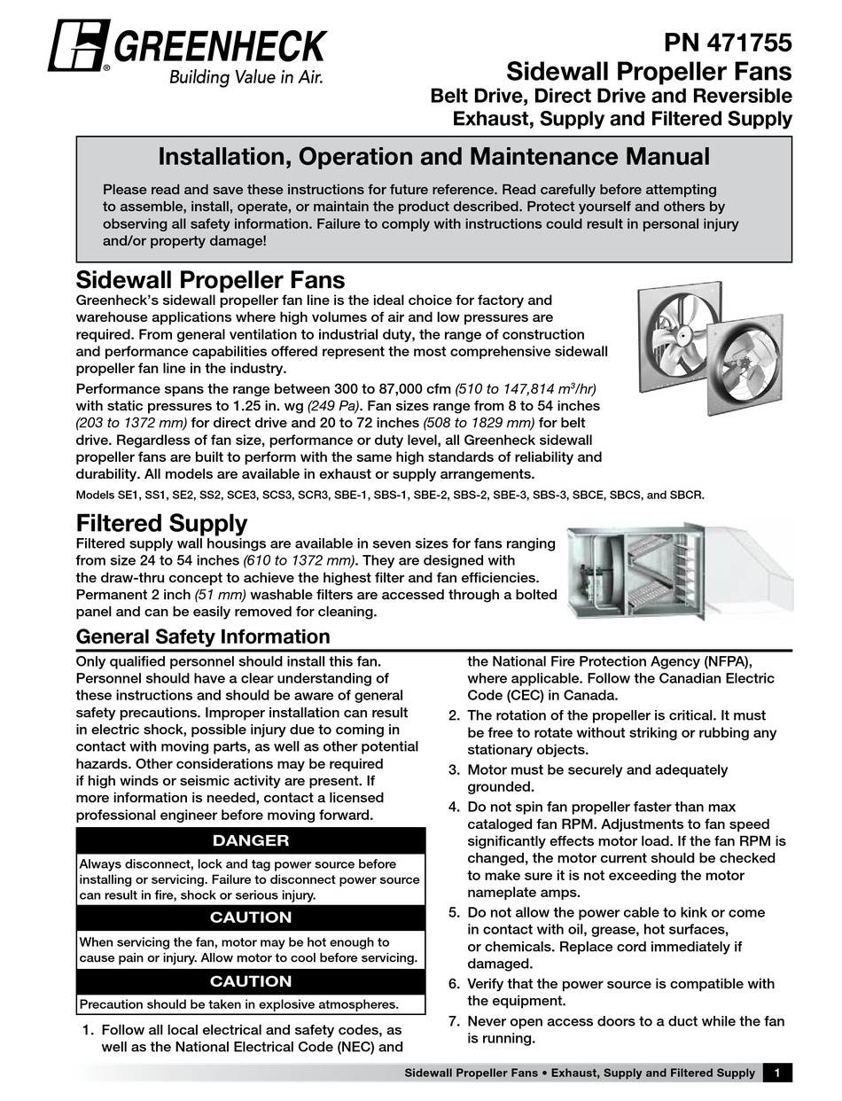 GREENHECK PN 471755 INSTALLATION, OPERATION AND MAINTENANCE MANUAL Pdf ...