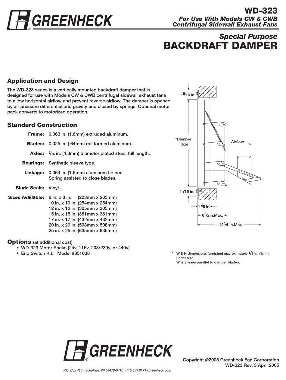 GREENHECK WD323 SPECIFICATION SHEET Pdf Download ManualsLib