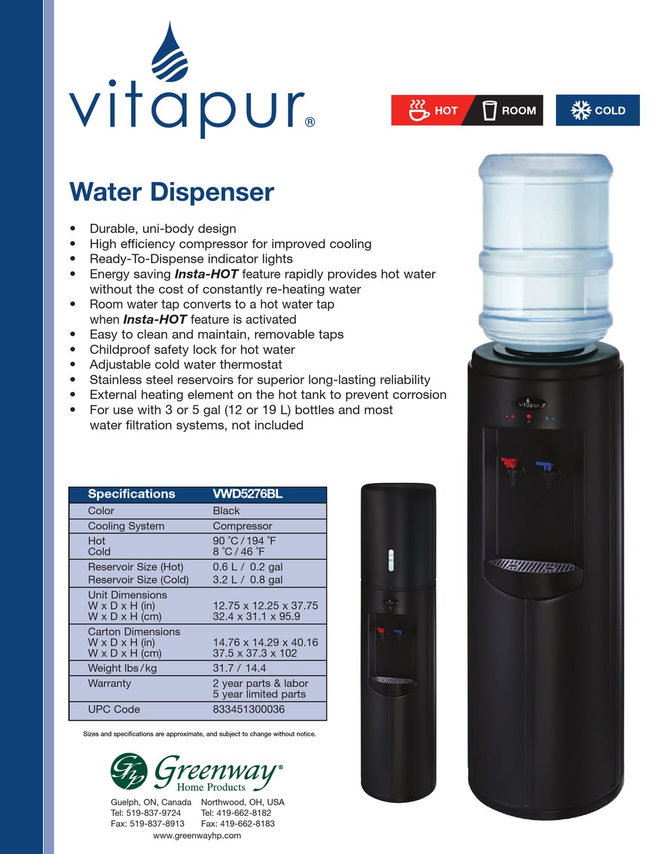 VITAPUR VWD5276BLK SPECIFICATION SHEET Pdf Download | ManualsLib