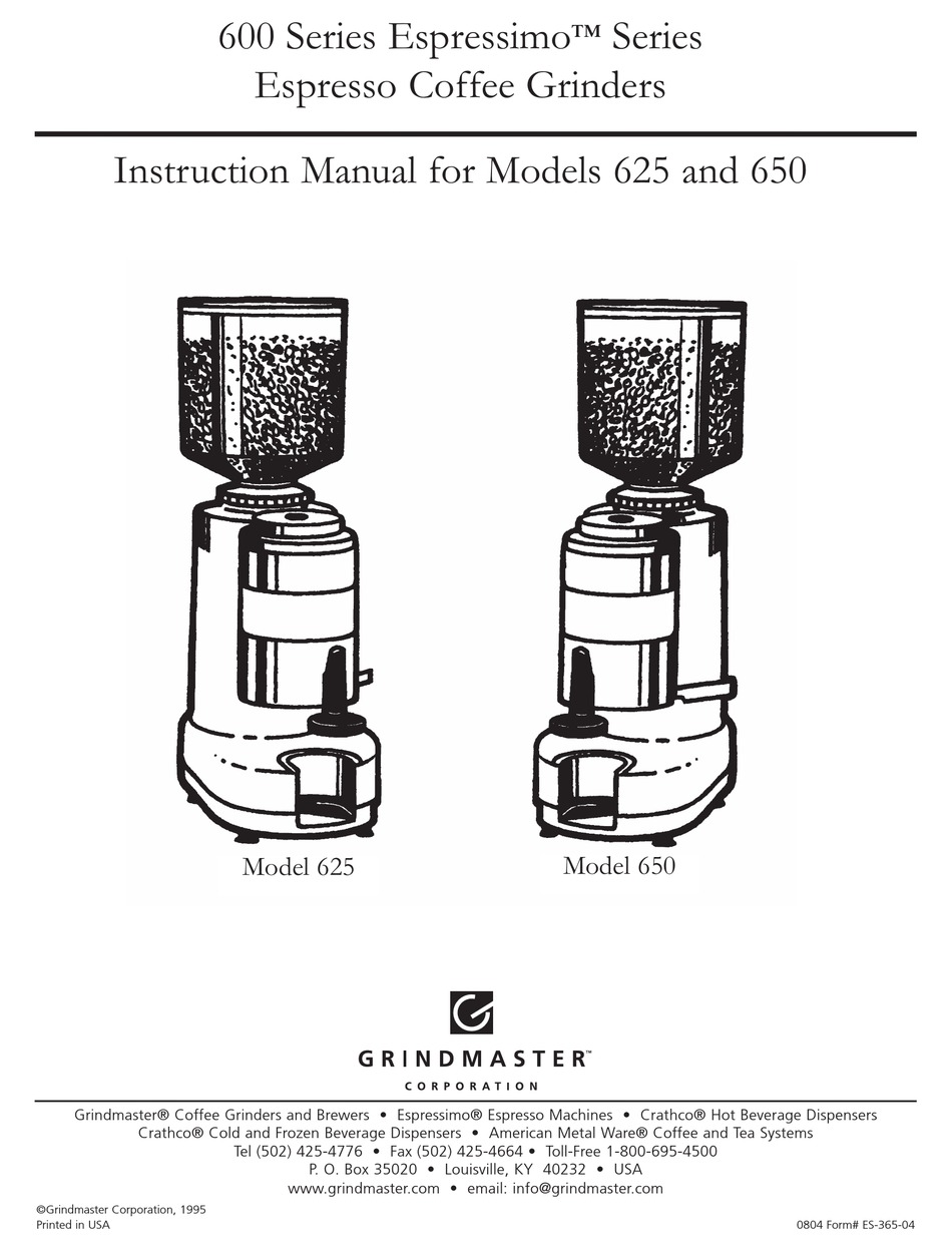 GRINDMASTER ESPRESSIMO 625 INSTRUCTION MANUAL Pdf Download ManualsLib