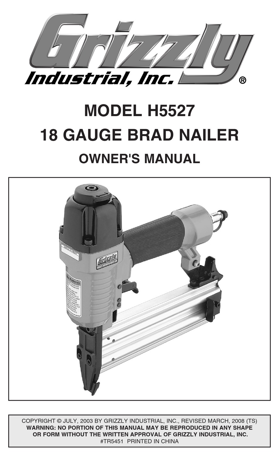 GRIZZLY H5527 OWNER'S MANUAL Pdf 