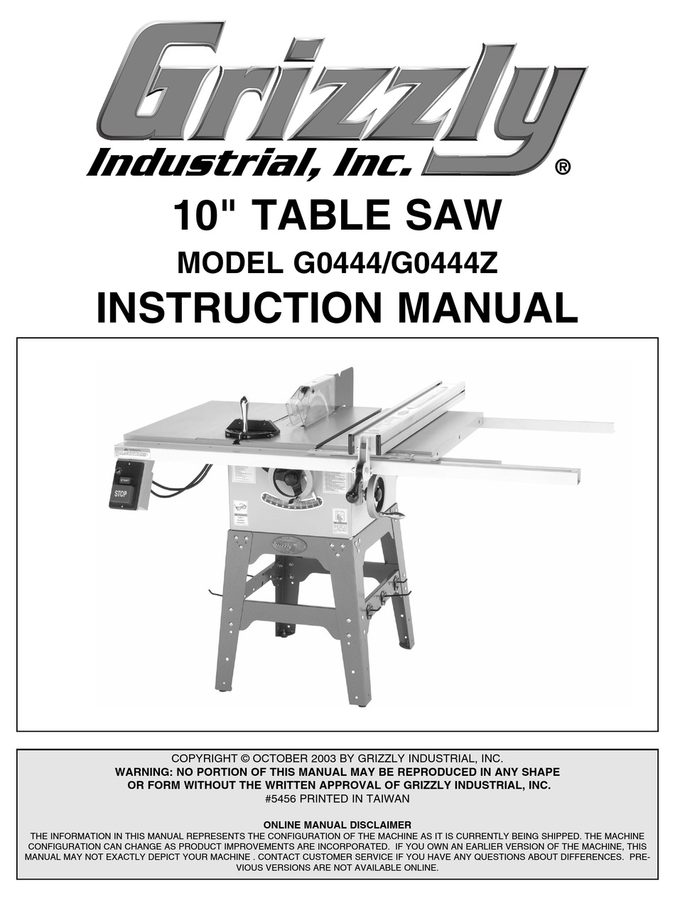 GRIZZLY G0444 INSTRUCTION MANUAL Pdf 