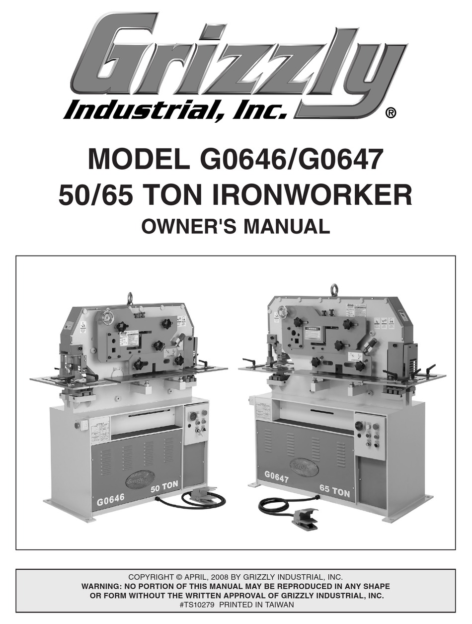 GRIZZLY 50/65 TON IRONWORKER G0646 OWNER