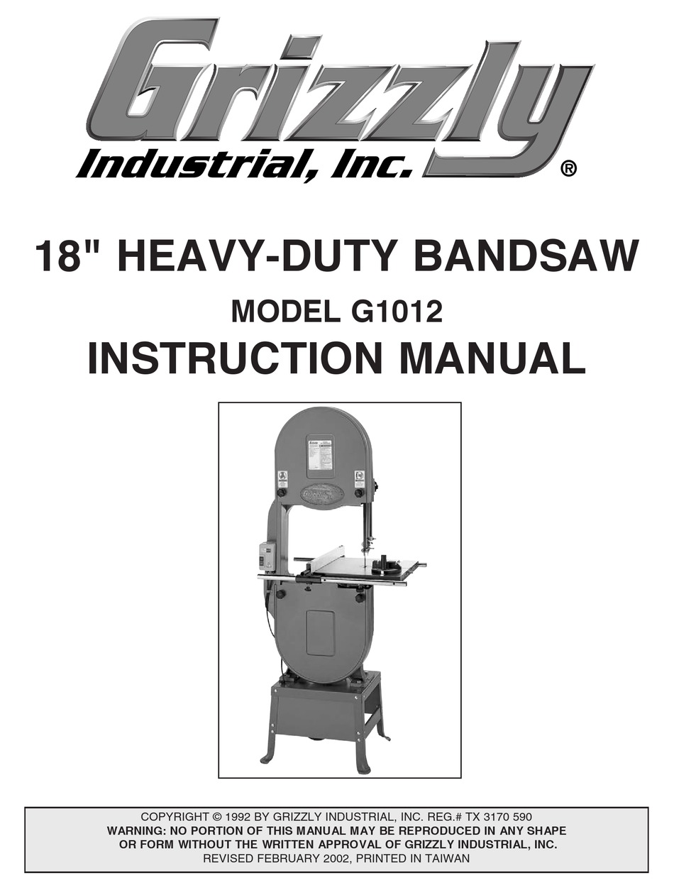 GRIZZLY G1012 INSTRUCTION MANUAL Pdf Download ManualsLib