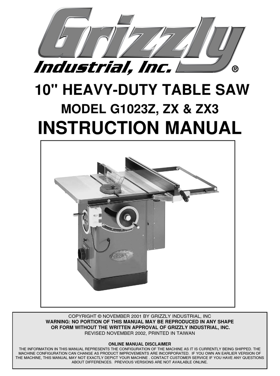 grizzly tsc-10l manual