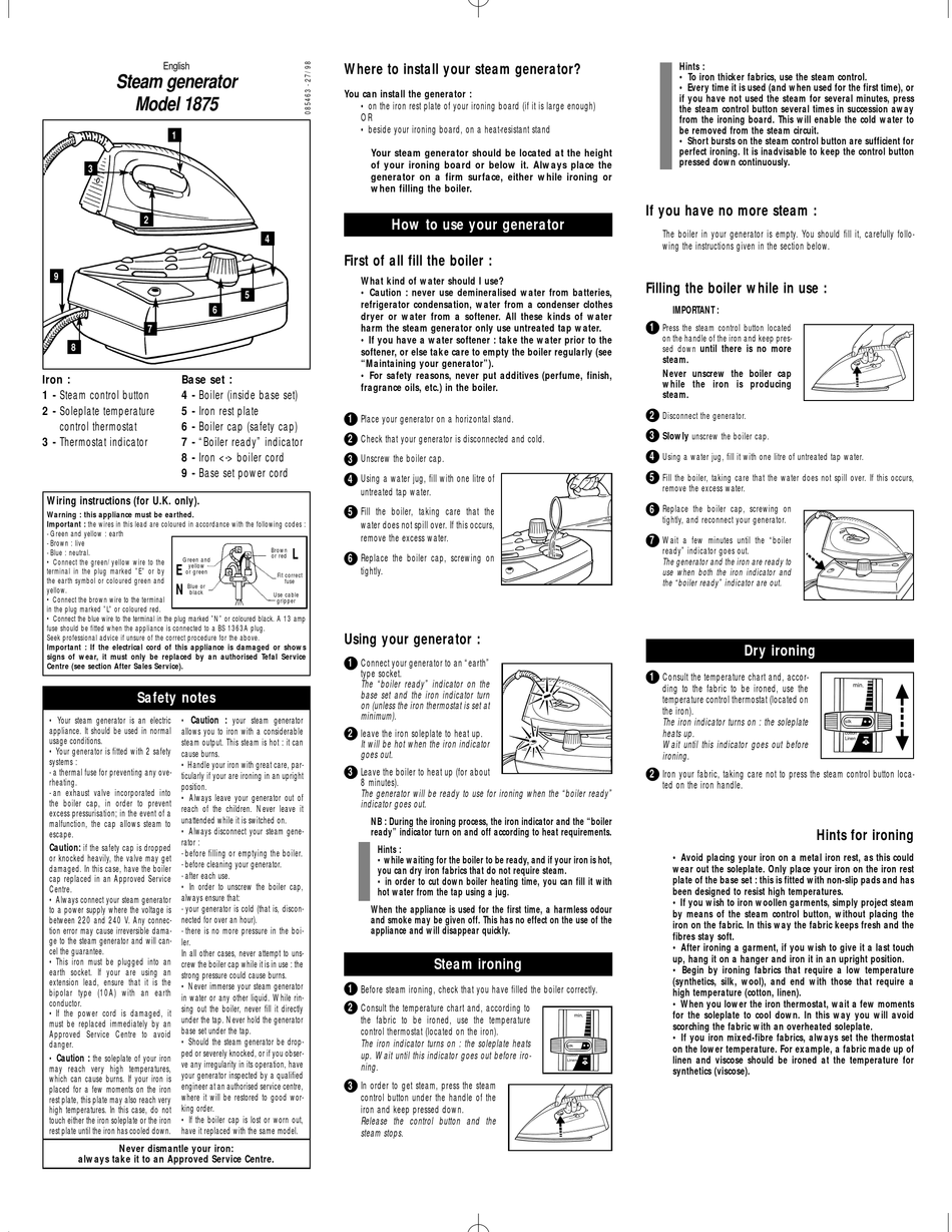 TEFAL 1875 USER MANUAL Pdf Download | ManualsLib