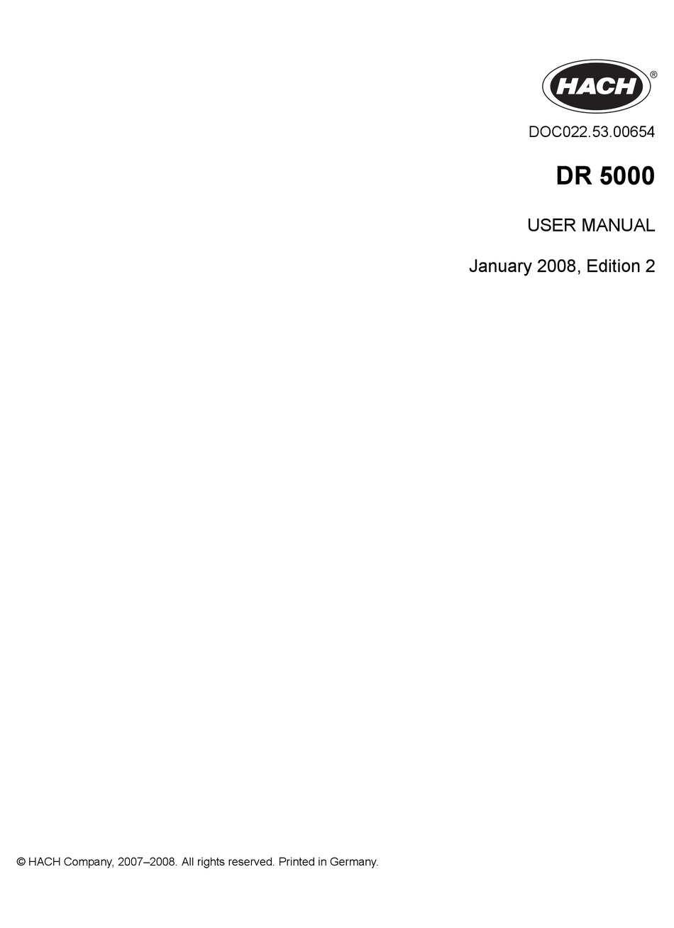 HACH DR 5000 USER MANUAL Pdf Download | ManualsLib