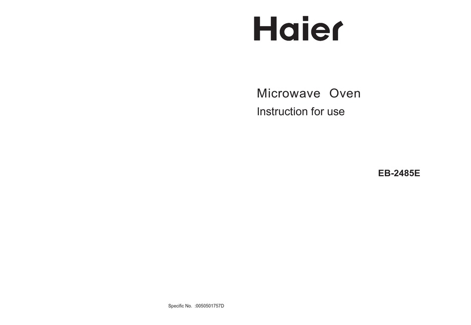 HAIER EB2485E INSTRUCTIONS FOR USE MANUAL Pdf Download ManualsLib