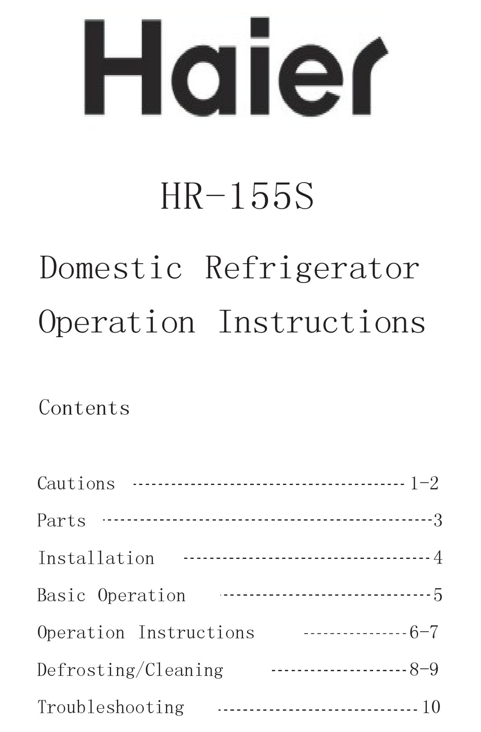 HAIER HR155S OPERATION INSTRUCTIONS MANUAL Pdf Download ManualsLib