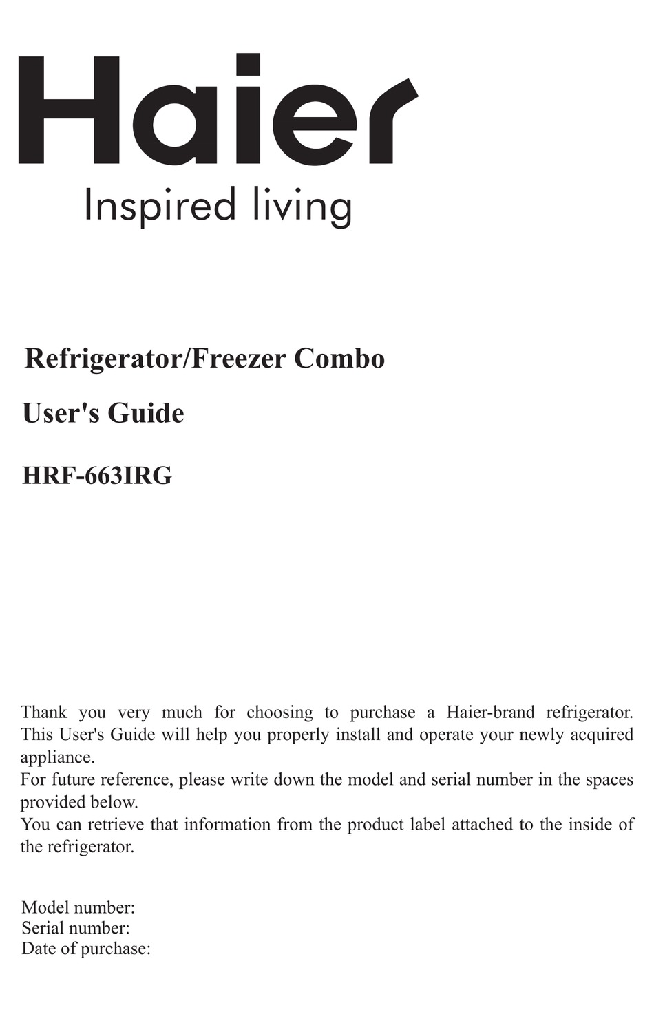 Haier Refrigerator Freezer Combo Hrf 6631rg User Manual Pdf Download Manualslib