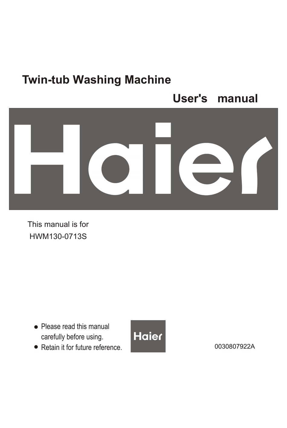 HAIER HWM S USER MANUAL Pdf Download ManualsLib