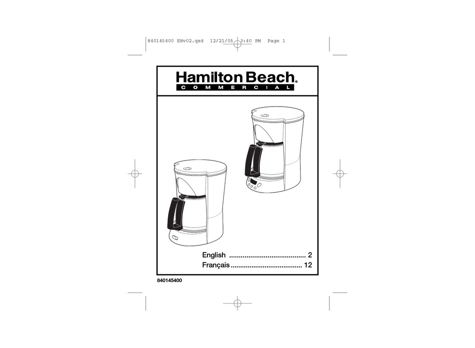 Hamilton Beach 46700 8 Cup Pour Over Coffee Maker Instruction Manual