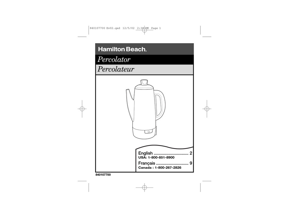 Hamilton Beach Percolator 840107700 Use & Care Manual Pdf Download 