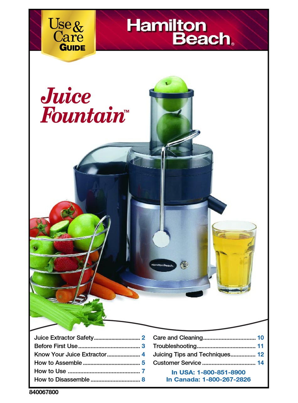 HAMILTON BEACH 840067800 USE & CARE MANUAL Pdf Download | ManualsLib