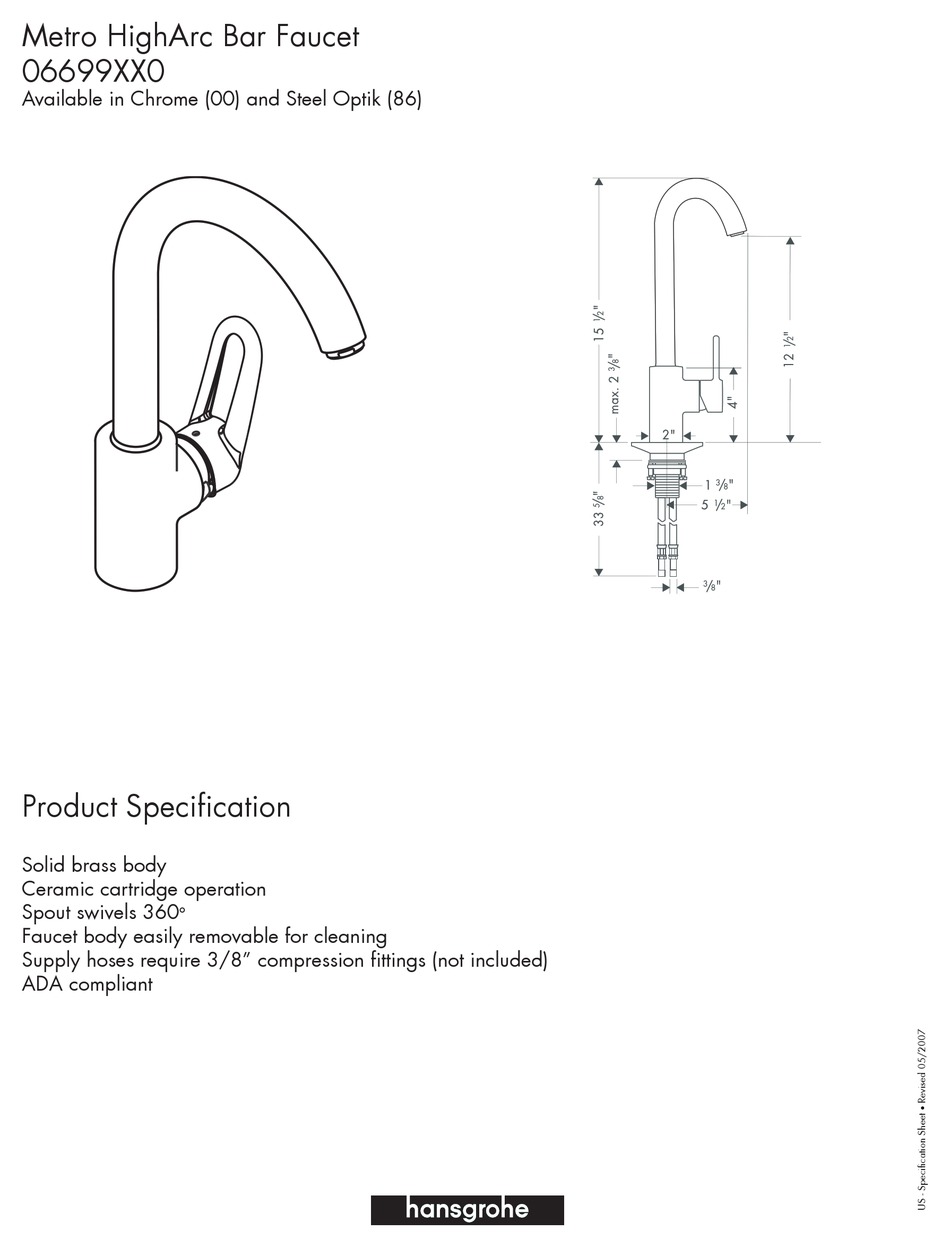 HANS GROHE METRO 06699XX0 PRODUCT SPECIFICATION Pdf Download ManualsLib   Hans Grohe Metro 06699xx0 