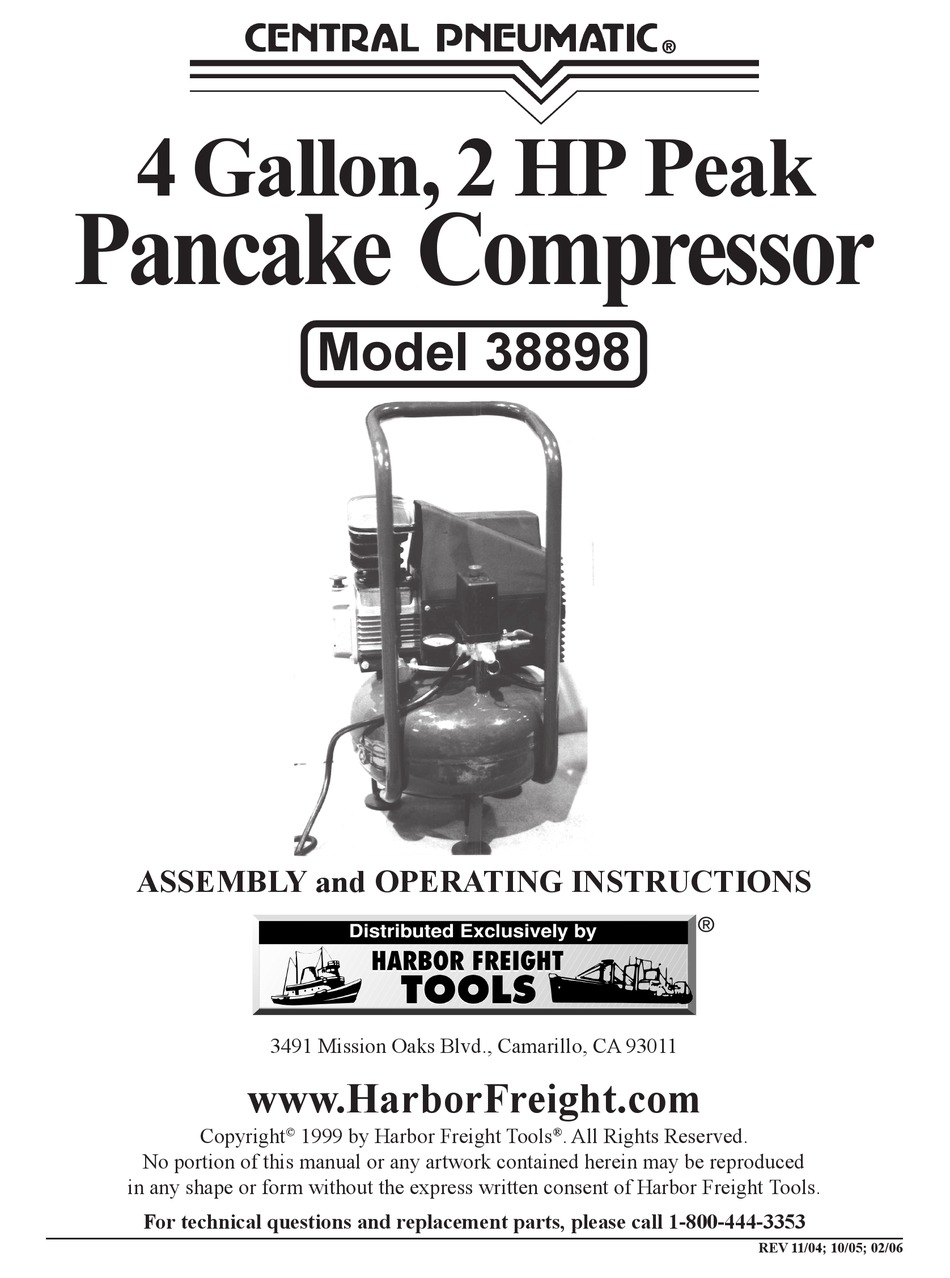 Harbor Freight Tools Central Pneumatic 38898 Assembly And Operating Instructions Manual Pdf Download Manualslib