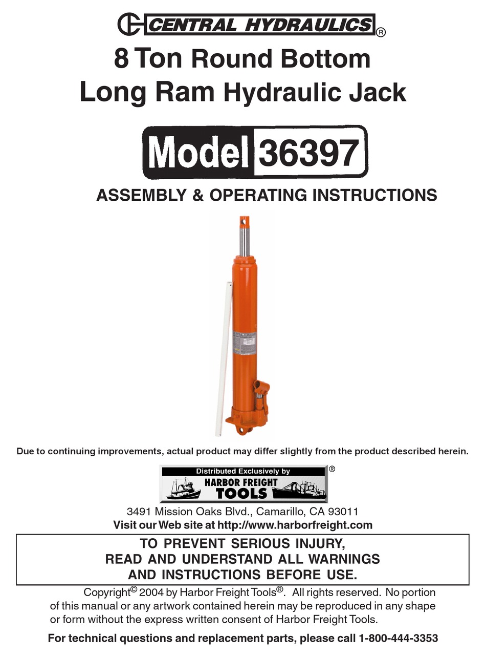 CENTRAL HYDRAULICS 36397 ASSEMBLY AND OPERATING INSTRUCTIONS Pdf