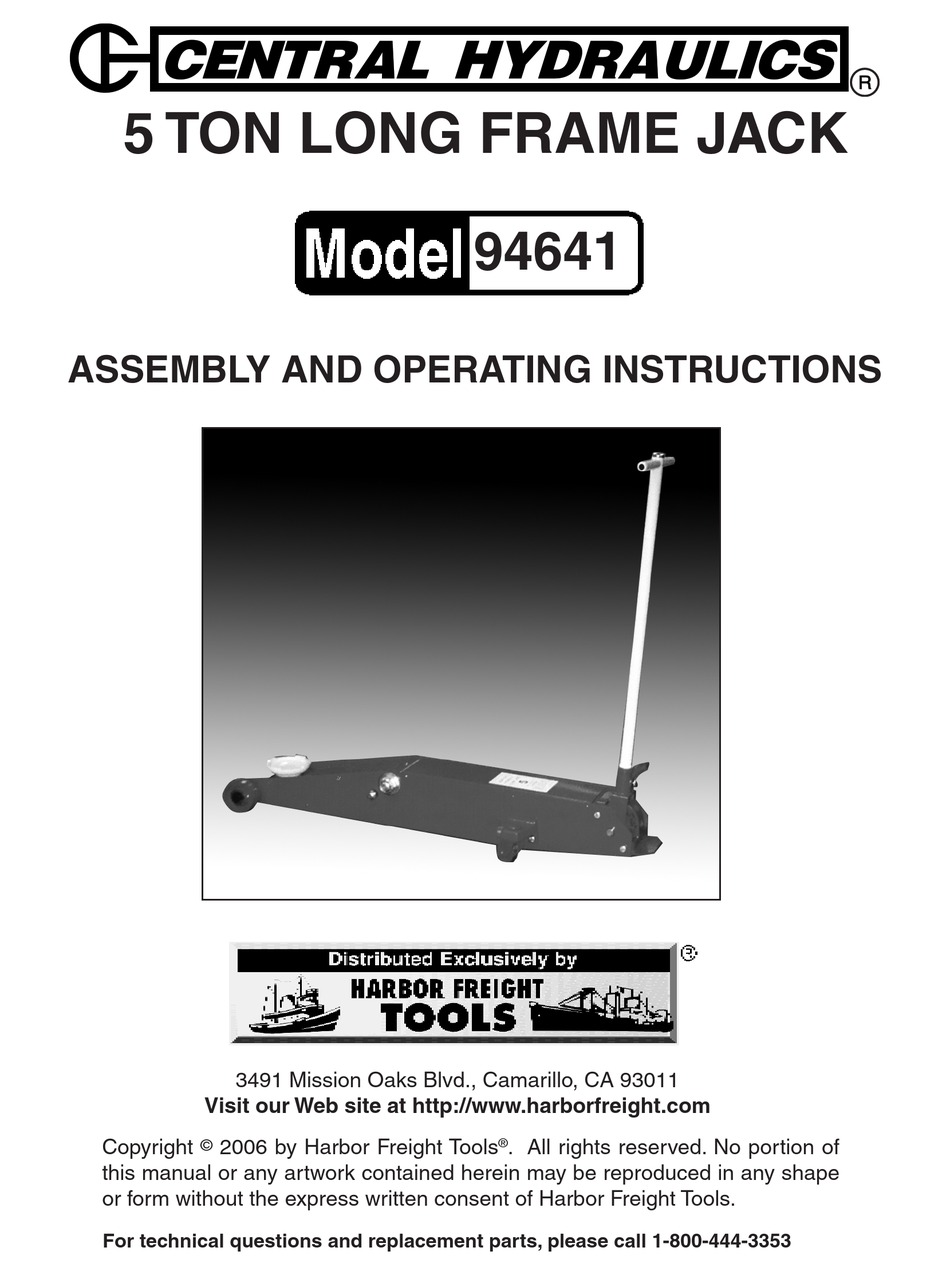 CENTRAL HYDRAULICS 94641 ASSEMBLY AND OPERATING INSTRUCTIONS MANUAL Pdf