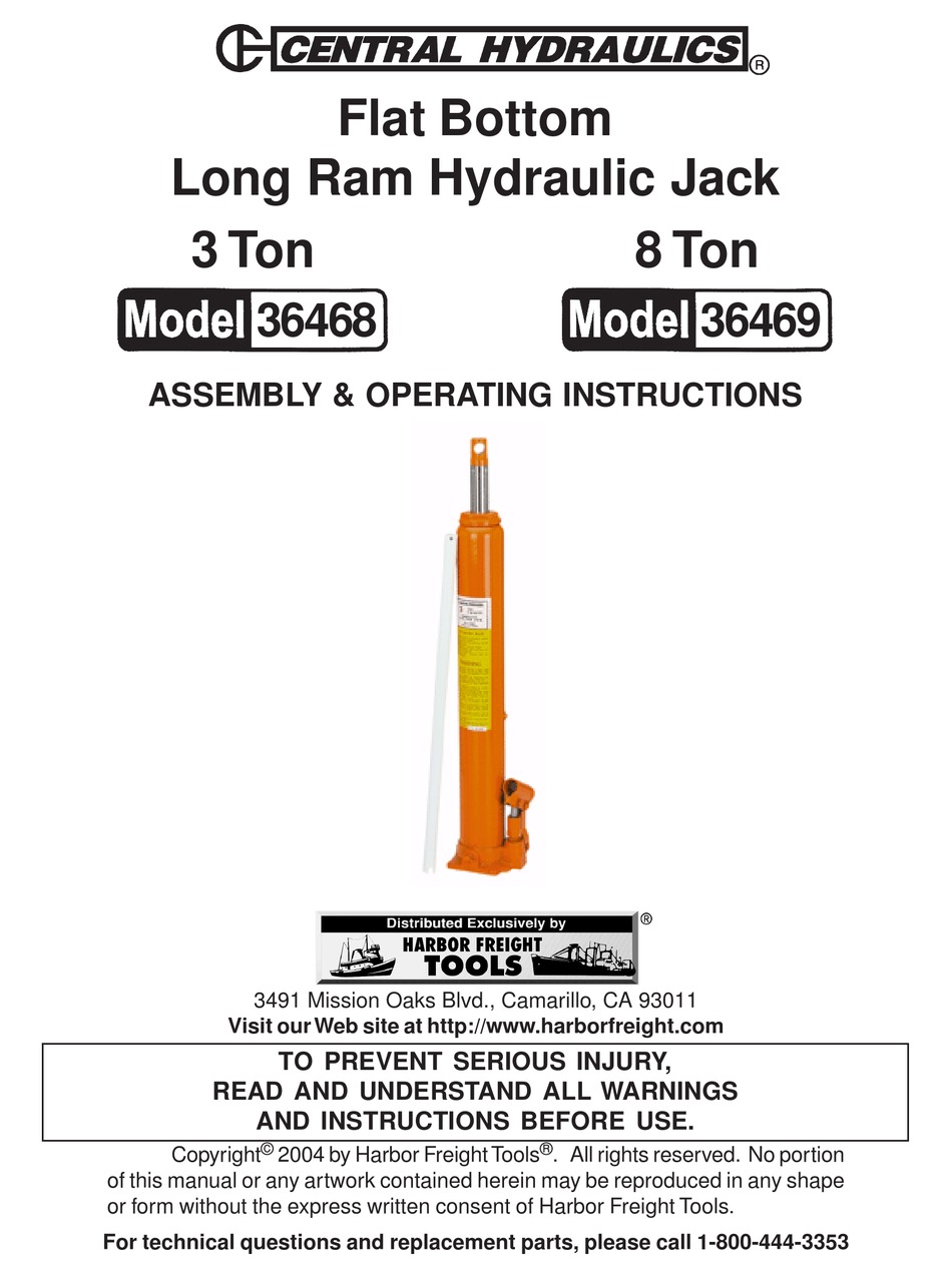 CENTRAL HYDRAULICS 36468 ASSEMBLY AND OPERATING INSTRUCTIONS Pdf