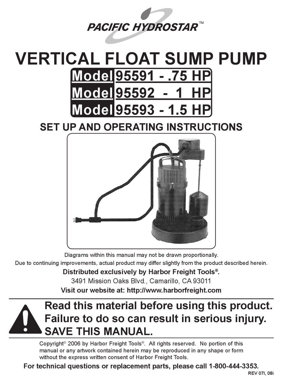 PACIFIC HYDROSTAR 95591 - .75 HP SET UP AND OPERATING INSTRUCTIONS