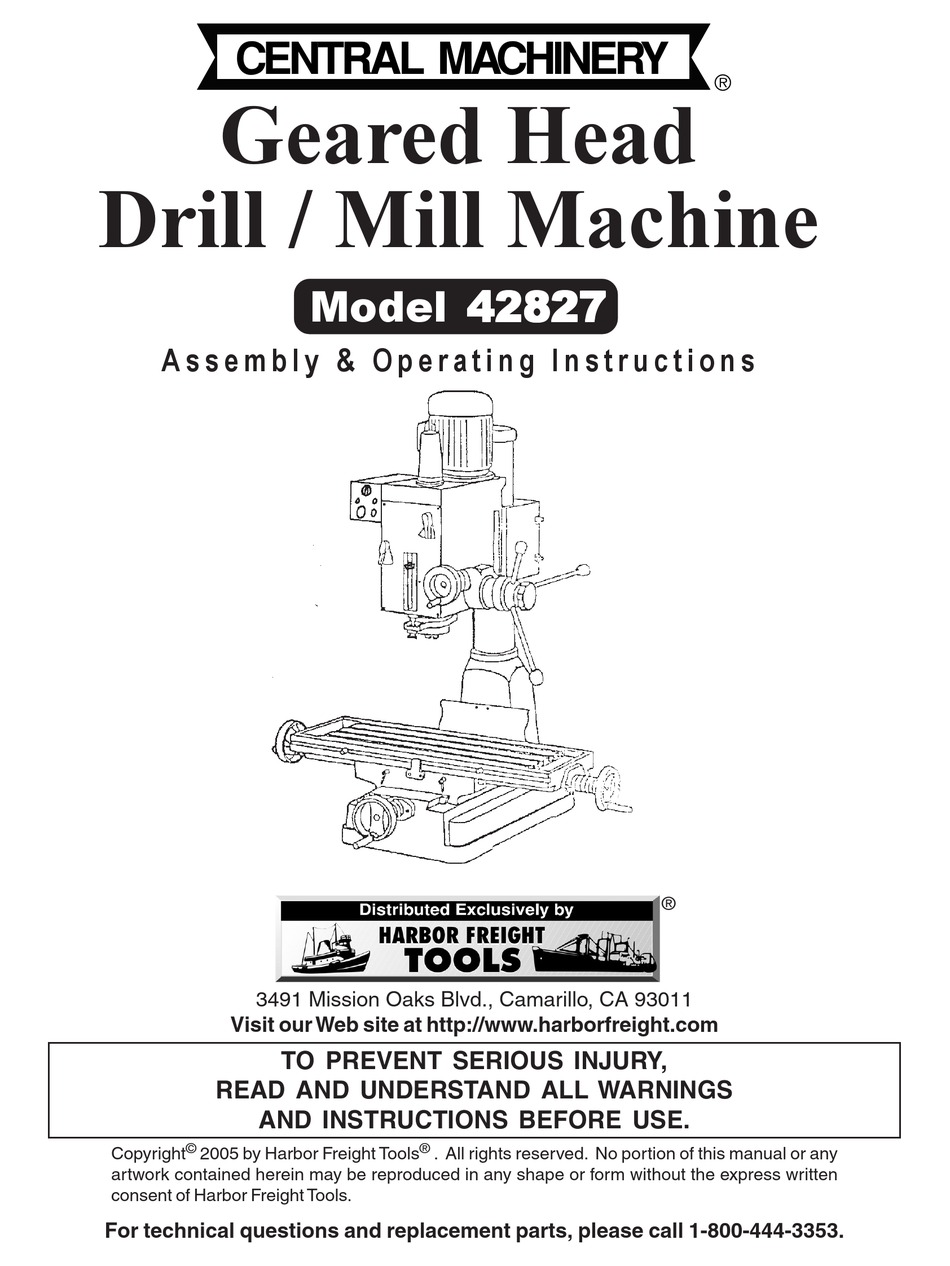 CENTRAL MACHINERY 42827 ASSEMBLY & OPERATING INSTRUCTIONS Pdf Download