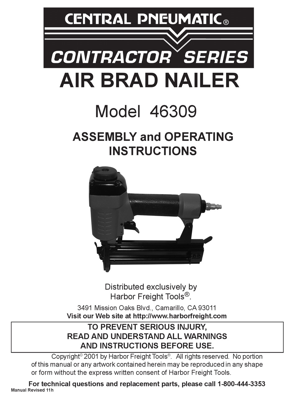 Central Pneumatic 46309 Assembly And Operating Instructions Manual Pdf Download Manualslib