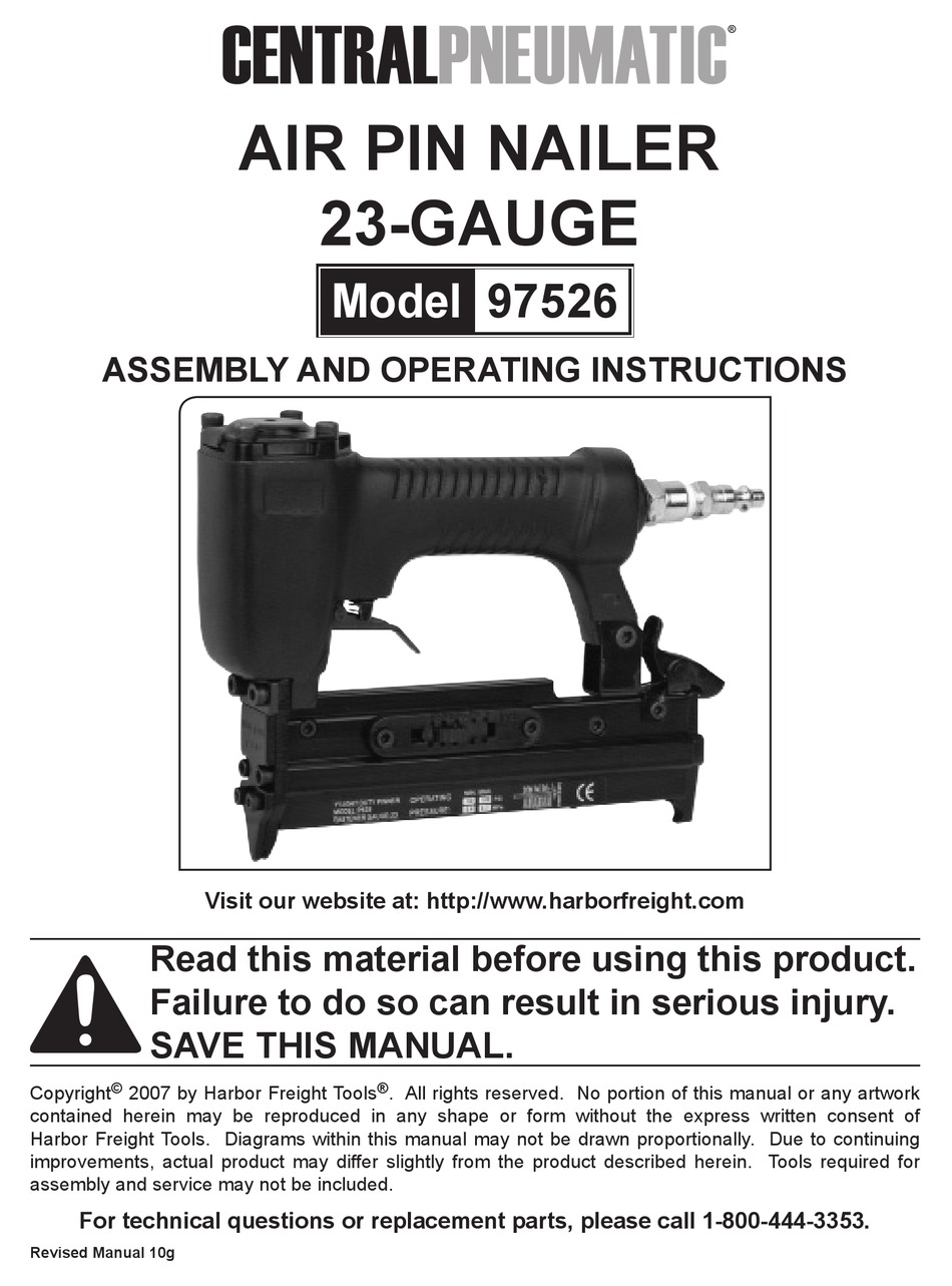 Central Pneumatic Centralpneumatic 97526 Assembly And Operating Instructions Manual Pdf Download Manualslib