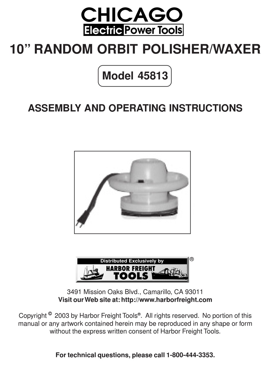 CHICAGO ELECTRIC 45813 ASSEMBLY AND OPERATING INSTRUCTIONS MANUAL Pdf