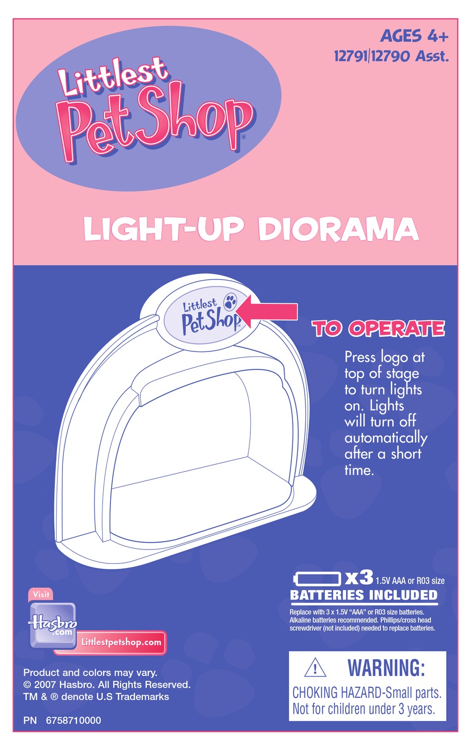 HASBRO LITTLEST PET SHOP LIGHTUP DIORAMA 12791/12790 INSTRUCTION