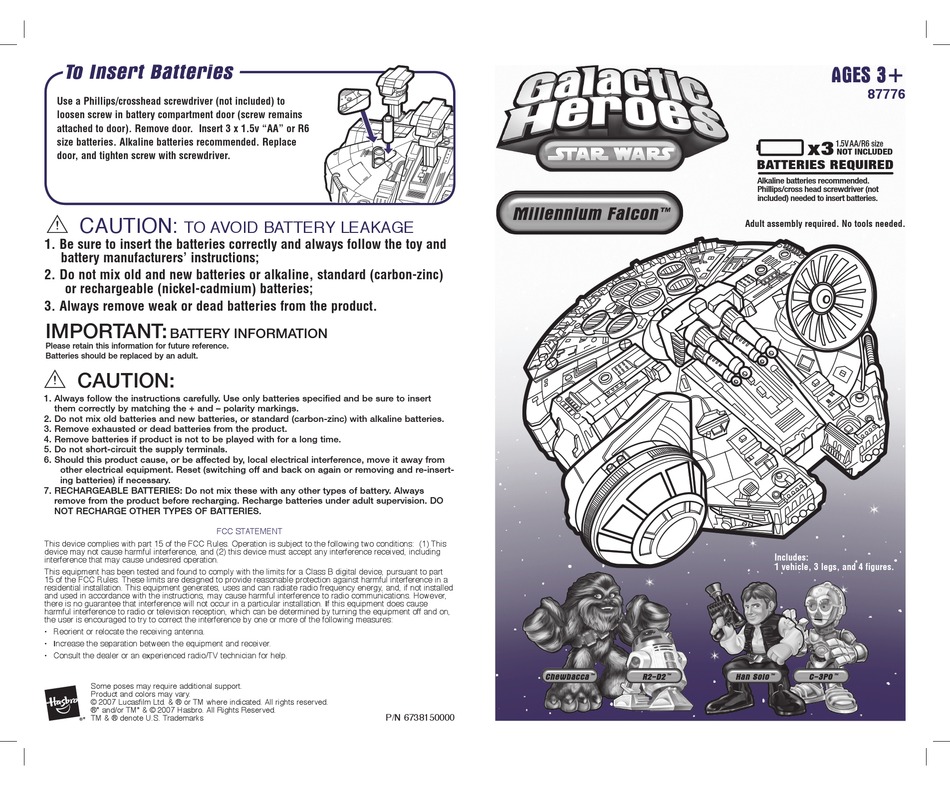 Hasbro Star Wars Galactic Heroes Millennium Falcon 87776 Instruction Manual Pdf Download Manualslib