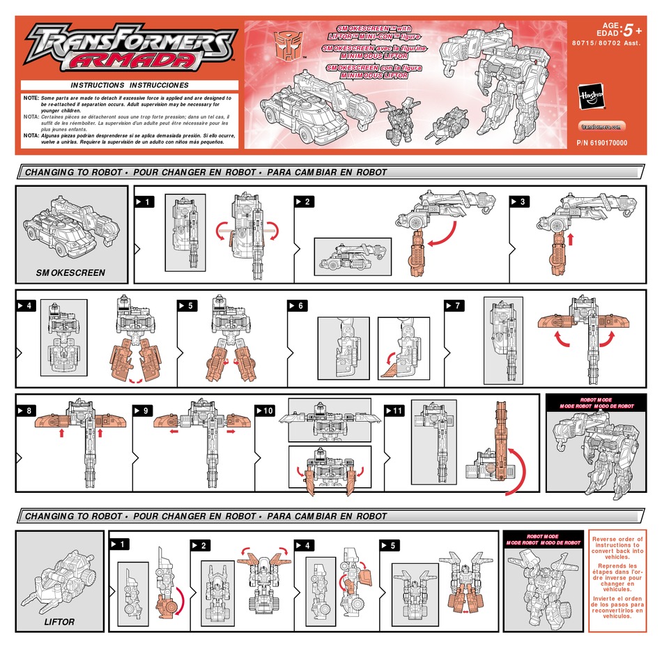 HASBRO TRANSFORMERS ARMADA 80702 ASST. INSTRUCTION MANUAL Pdf Download