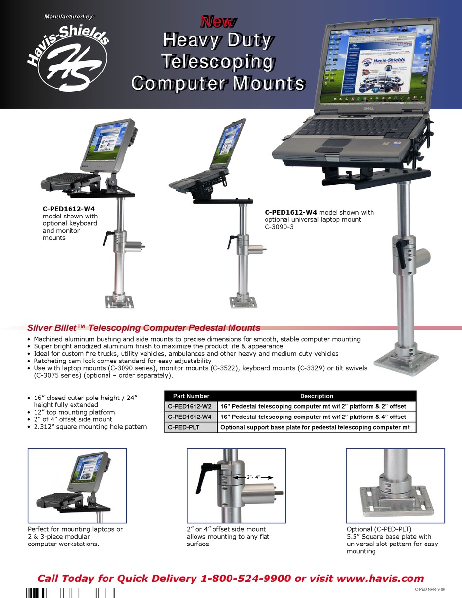 HAVISSHIELDS HEAVY DUTY TELESCOPING COMPUTER MOUNTS CPED1612W4