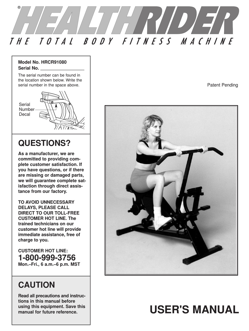 Healthrider total body 2025 aerobic fitness machine manual