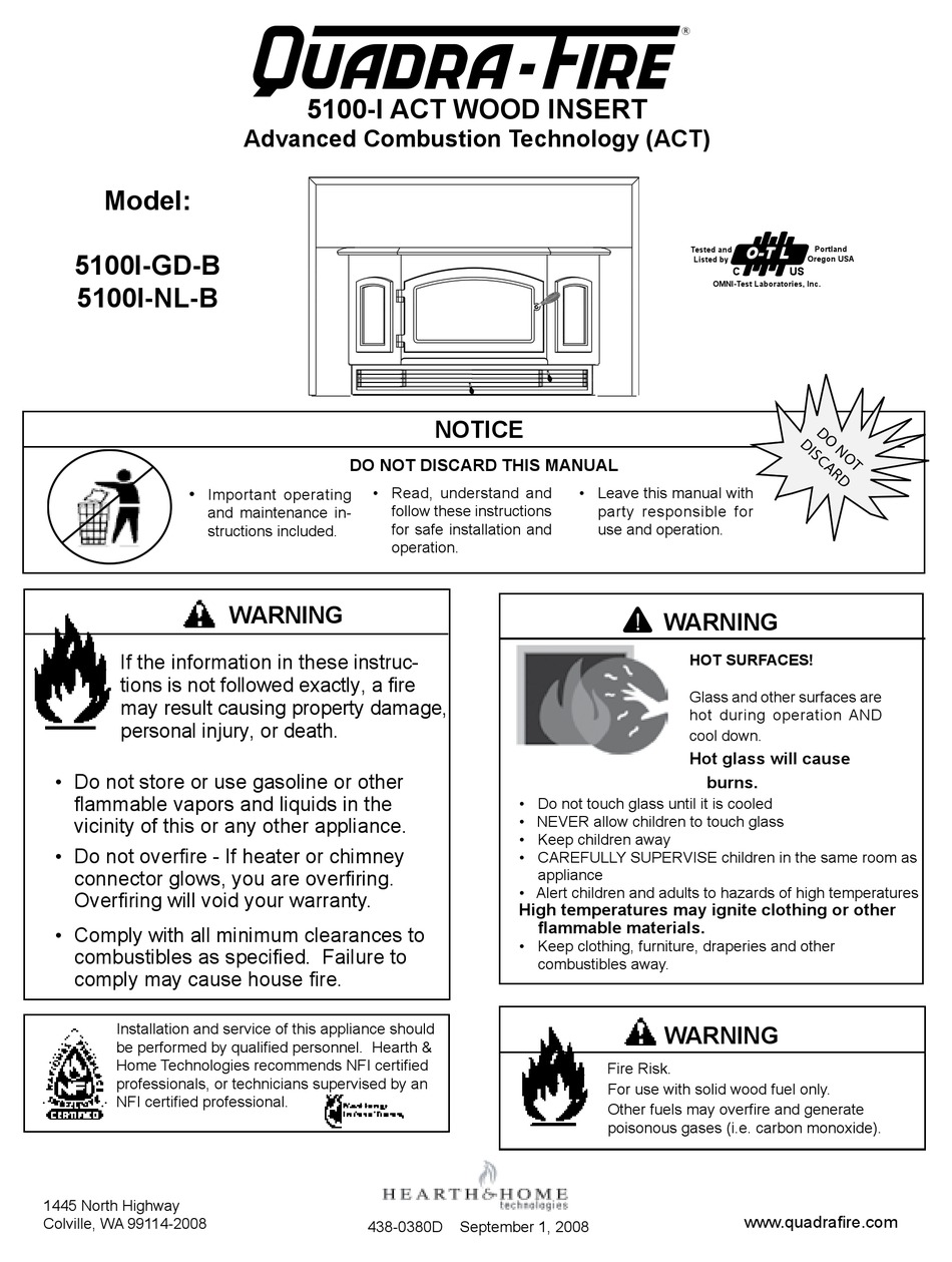QUADRA-FIRE 5100I-GD-B OWNER'S MANUAL Pdf Download | ManualsLib