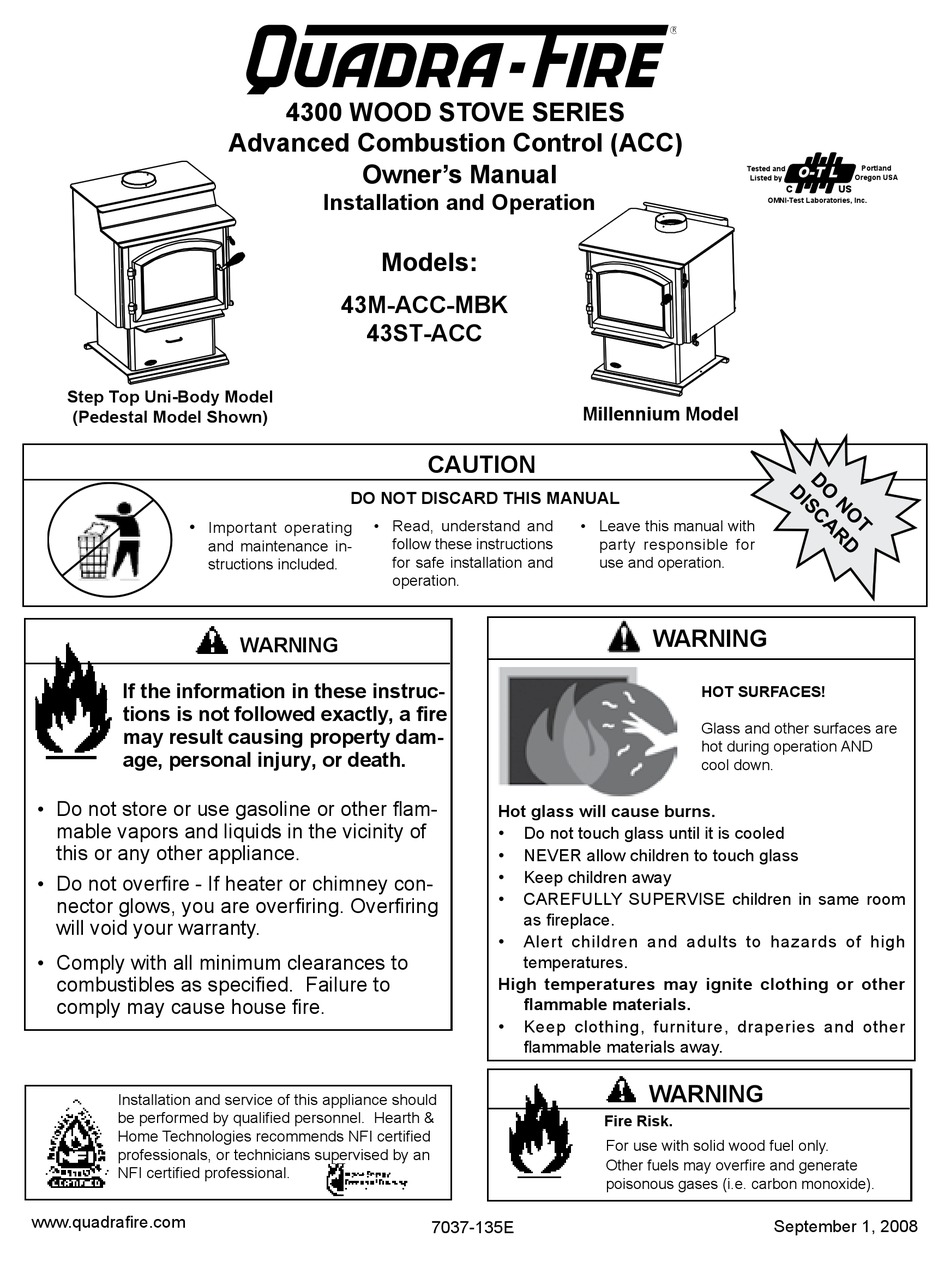 QUADRA-FIRE 43M-ACC-MBK OWNER'S MANUAL Pdf Download | ManualsLib