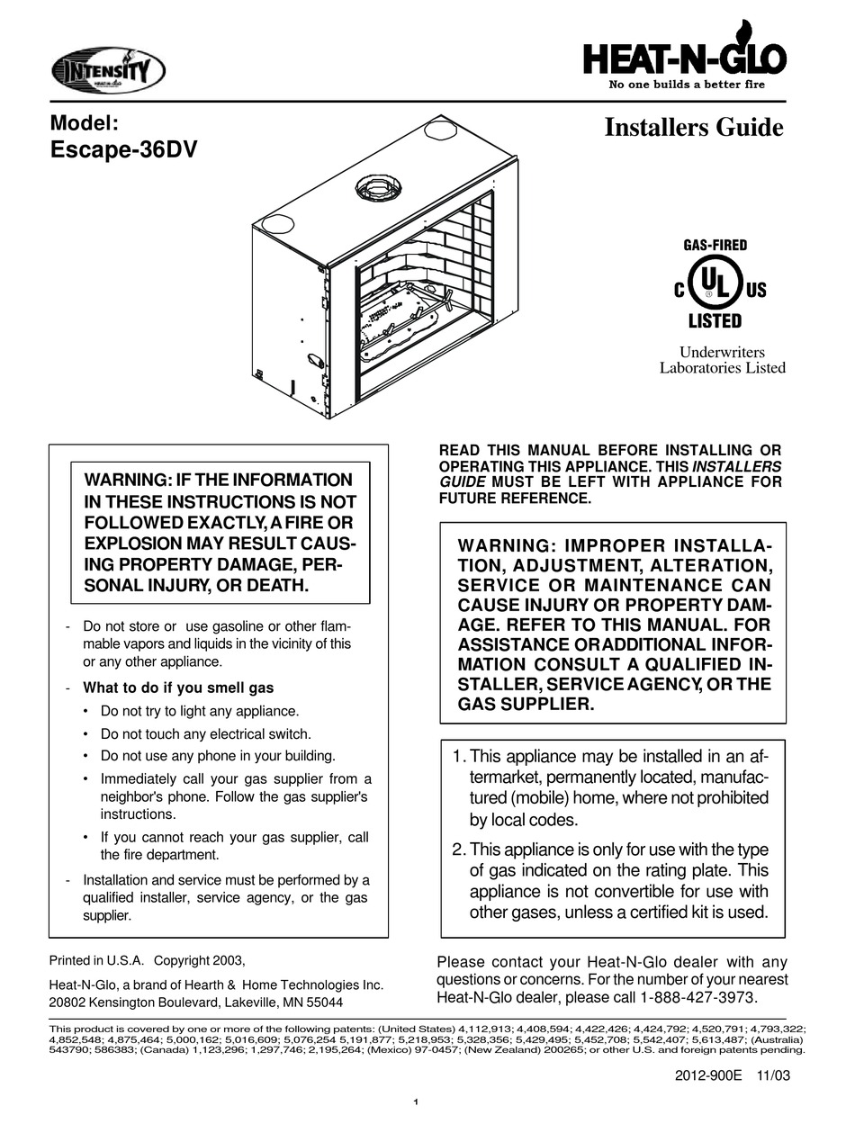 HEAT & GLO 36DV INSTALLER