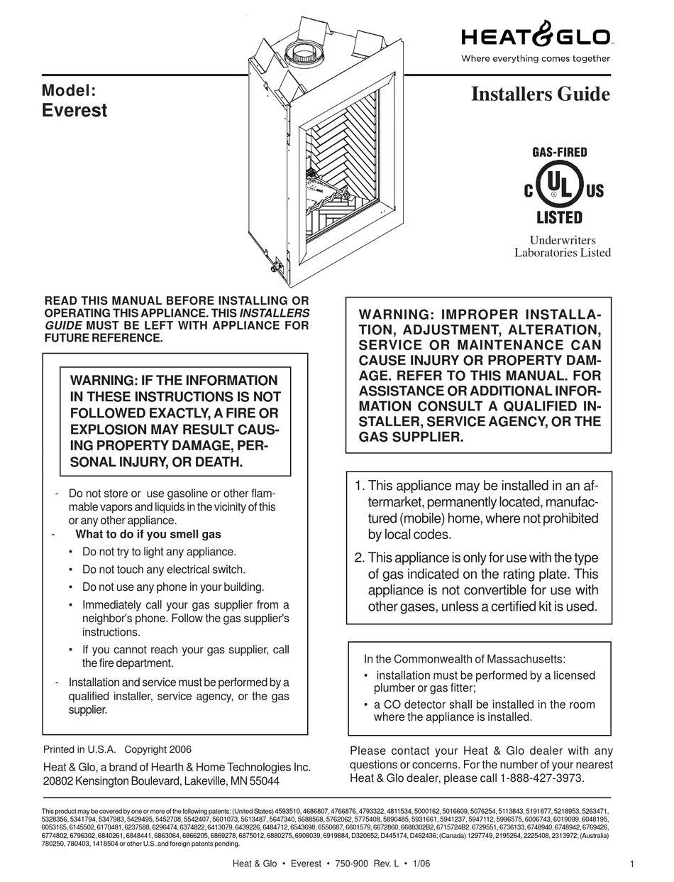 HEAT & GLO EVEREST EVEREST INSTALLER