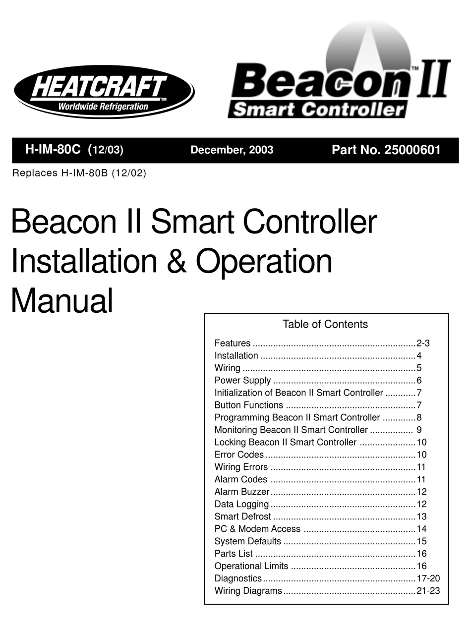 Heatcraft Refrigeration Products Beacon Ii Smart Controller H Im 80c Installation And Operation Manual Pdf Download Manualslib