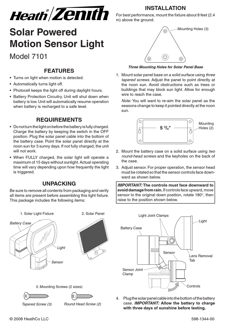 HEATH ZENITH MOTION SENSOR LIGHT 7101 INSTALLATION MANUAL Pdf Download