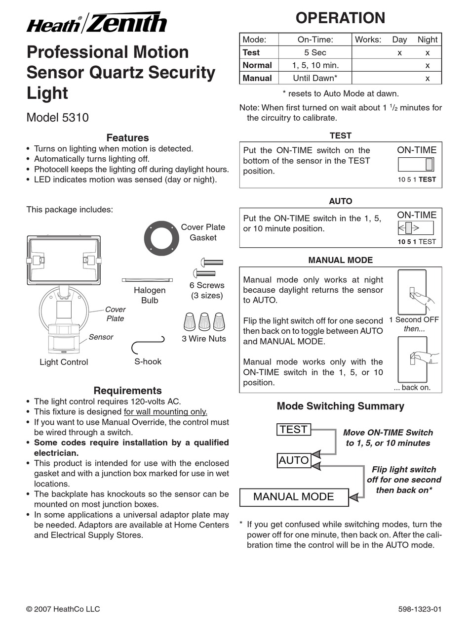 HEATH ZENITH PROFESSIONAL MOTION SENSOR QUARTZ SECURITY LIGHT 5310