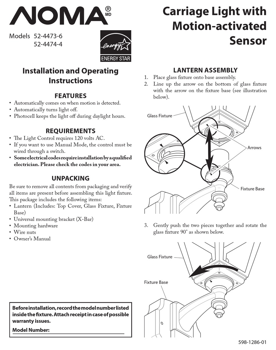 Noma motion store sensor light manual
