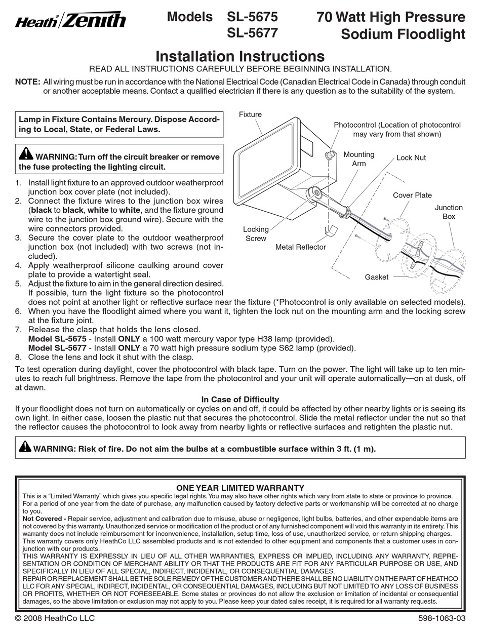 HEATH ZENITH SL-5675 INSTALLATION INSTRUCTIONS Pdf Download | ManualsLib